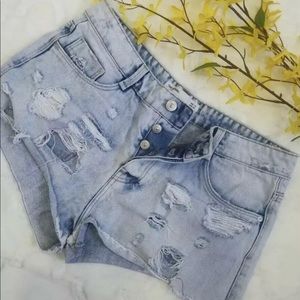 Zara Trafaluc Distressed Jean Shorts Button Fly